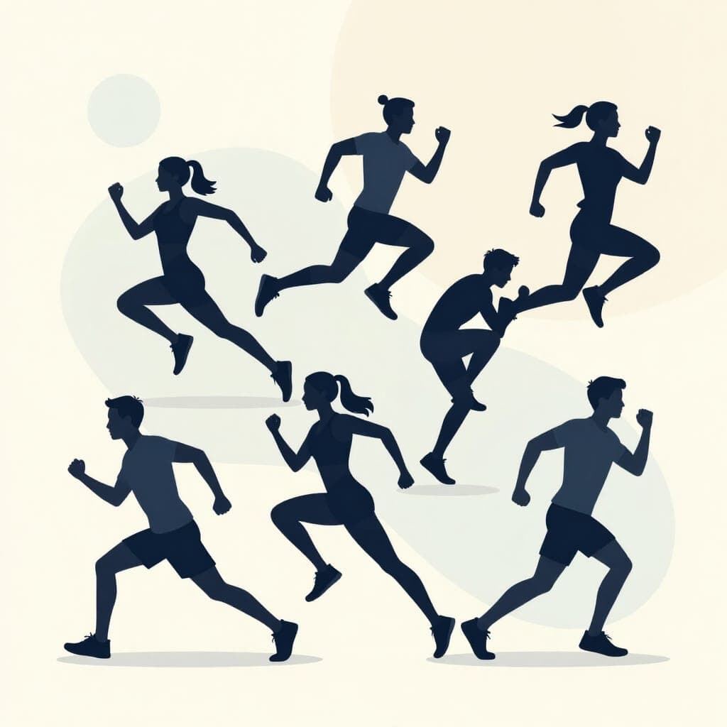 Personas realizando ejercicio y actividades deportivas que representan movimiento, salud y bienestar físico