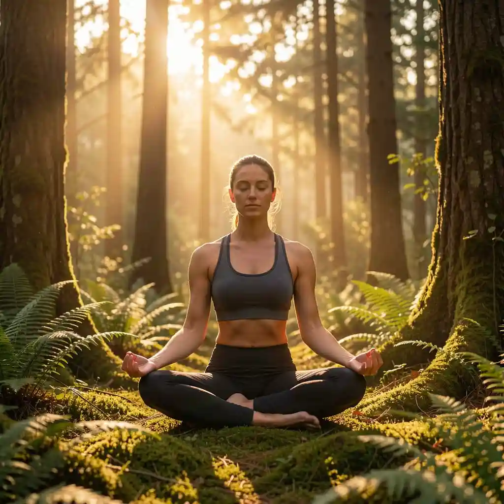 Deportista meditando al aire libre para reducir el estrés