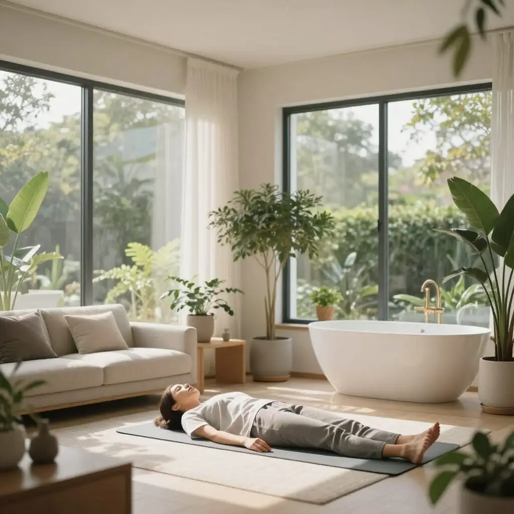 Interior de hogar moderno y armonioso que representa bienestar, equilibrio y vida saludable en casa
